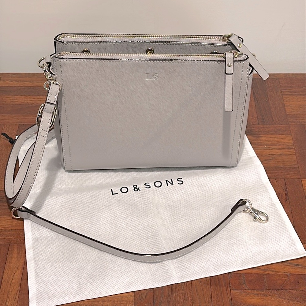 Lo & Sons Pearl Crossbody Bag in Light Grey Saffiano Leather